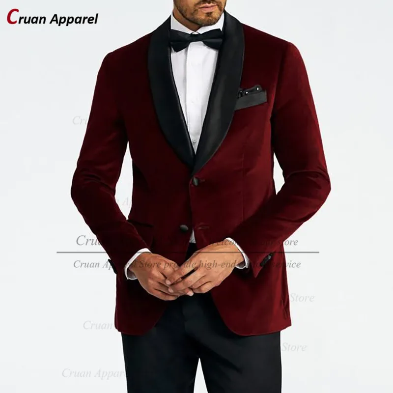 

(One Blazer) Burgundy Velvet Wedding Blazer Men Tailor-made Gentleman Suit Jacket Formal Slim Fit Classic Business Work Men Coat