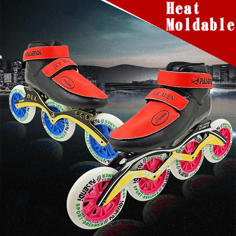 PASENDI Heat moldable inline speed skating shoes 125mm big wheel 110mm 100mm Thermoplastic roller inline man women roller skate