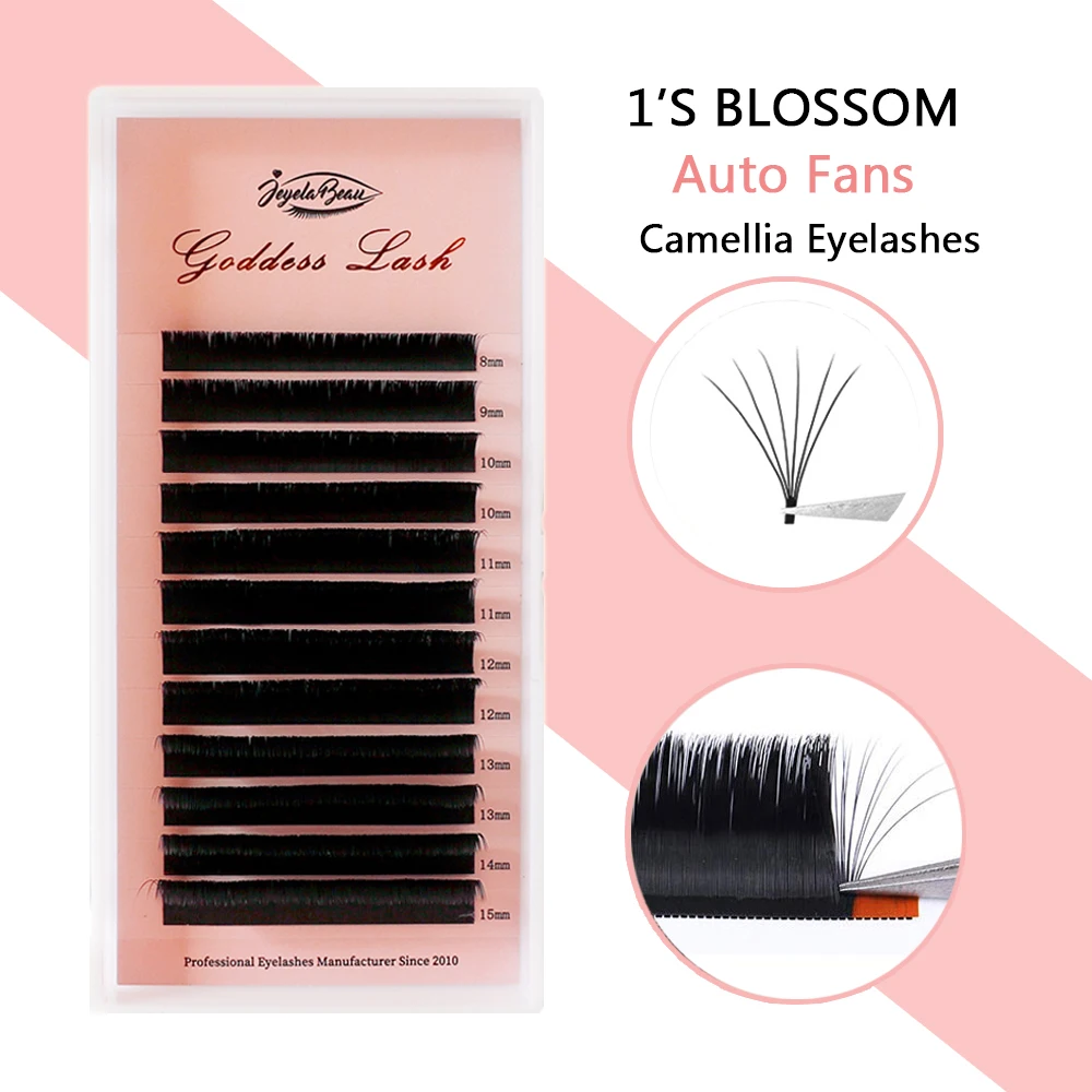 1\'S Blossom Camellia Eyelashes  Easy Fan Volume Lashes  CD Curl Individual Lashes Black Mink False Eyelashes Fake Cilios 12rows