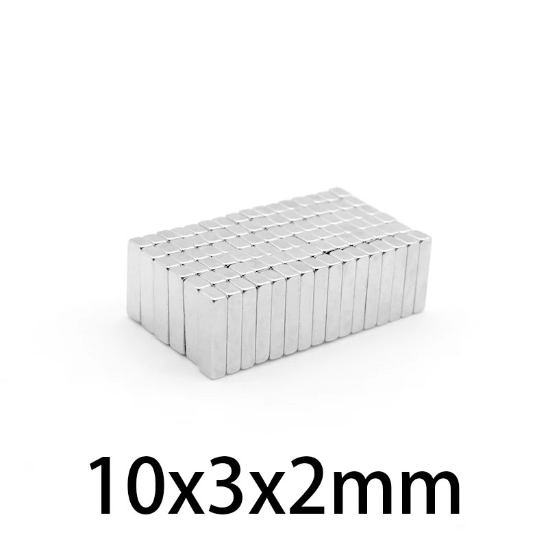 20-500PCS 10x3x2mm N35 Strong Neodymium Magnets Thickness 2mm Block Permanent Magnet 10x3x2mm Powerful Magnetic Magnets 10*3*2mm