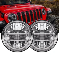 지프 랭글러 JK 2007-2018 LJ CJ TJ 97-18 용 7 인치 LED 헤드 라이트 어셈블리, 구멍 DRL 하이 로우 빔 및 4 인치 안개등 세트