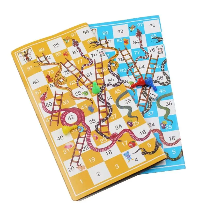 Funny Portable Board Games Children Paper Snake Ladder Flying Chess Set Family Party Games Toys for Kids 25*25 cm