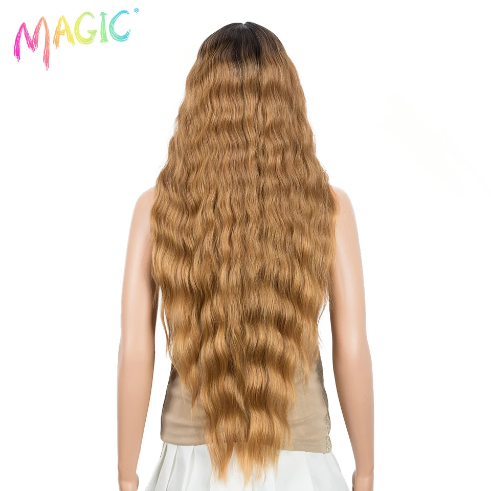 MAGIC Synthetic Lace Wigs For Black Women 30 inch Long Deep Wavy Wig Ombre Blonde Wig High Temperature Synthetic Cosplay Wig