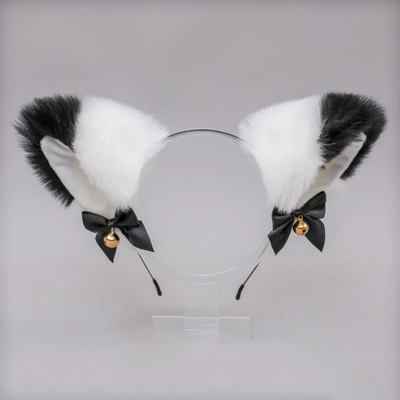 Diadema peluda con orejas de gato y lazo para niña y mujer, bandanas de piel sintética, accesorios para el cabello para fiesta de Halloween, Cosplay