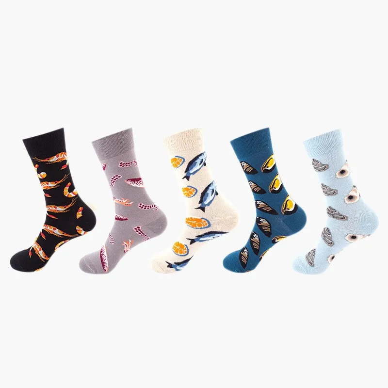 1pair Combed Cotton Fashion Hip Hop Man woman Socks Harajuku  fruit Skateboard oil painting animal Happy Socks Funny Sokken