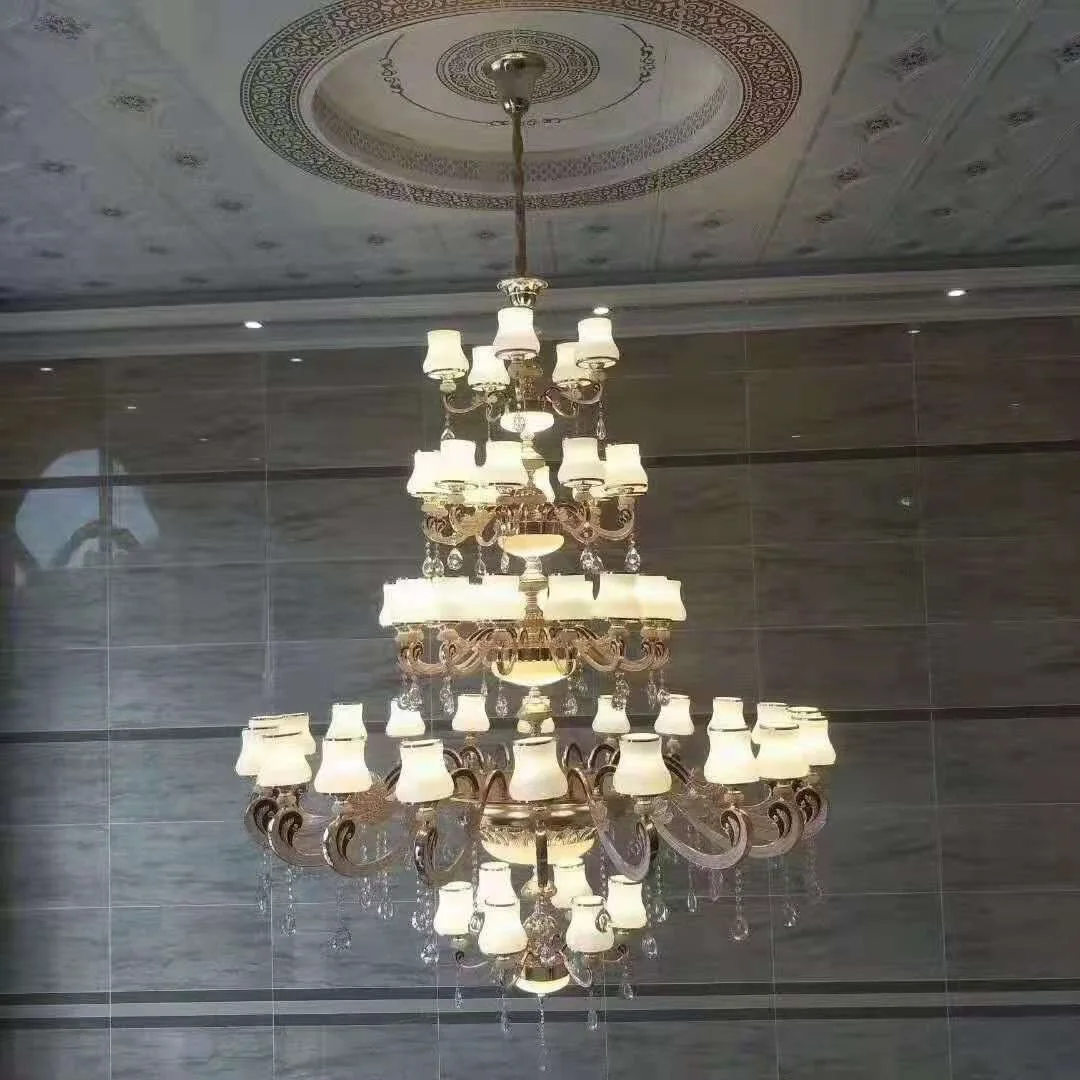 

European Villa Duplex Building Living Room Big Chandeliers Hotel Lobby Crystal Hanging Lights Luxury Staircase Lamps Decorative