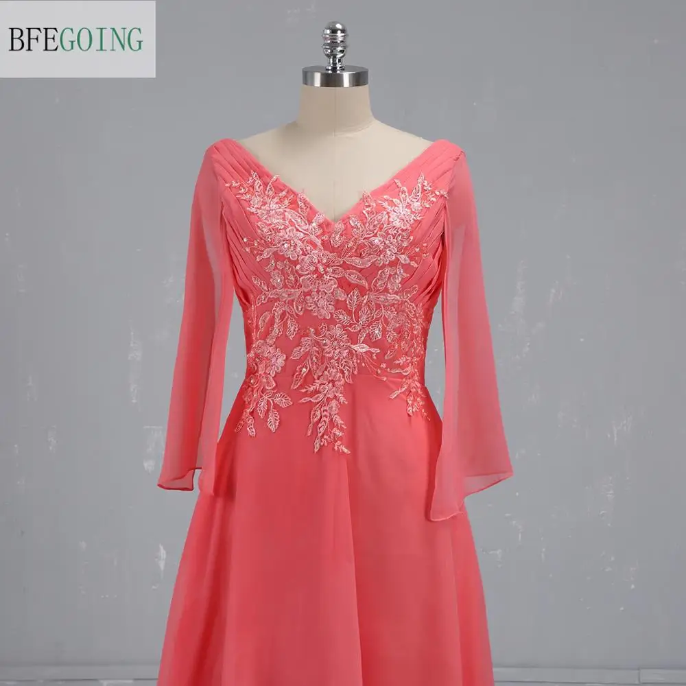 Chiffon Lace Long Sleeves Knee-Length A-Line Wedding Party Mother Of The Bride Dresses Custom Made