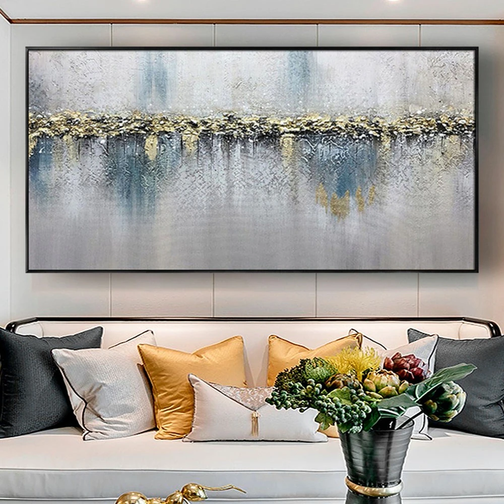 Hand Painted Modern Abstract Skyline Seascape Oil Painting On Canvas Sunrise Wall Art For Living Room Home Decoration