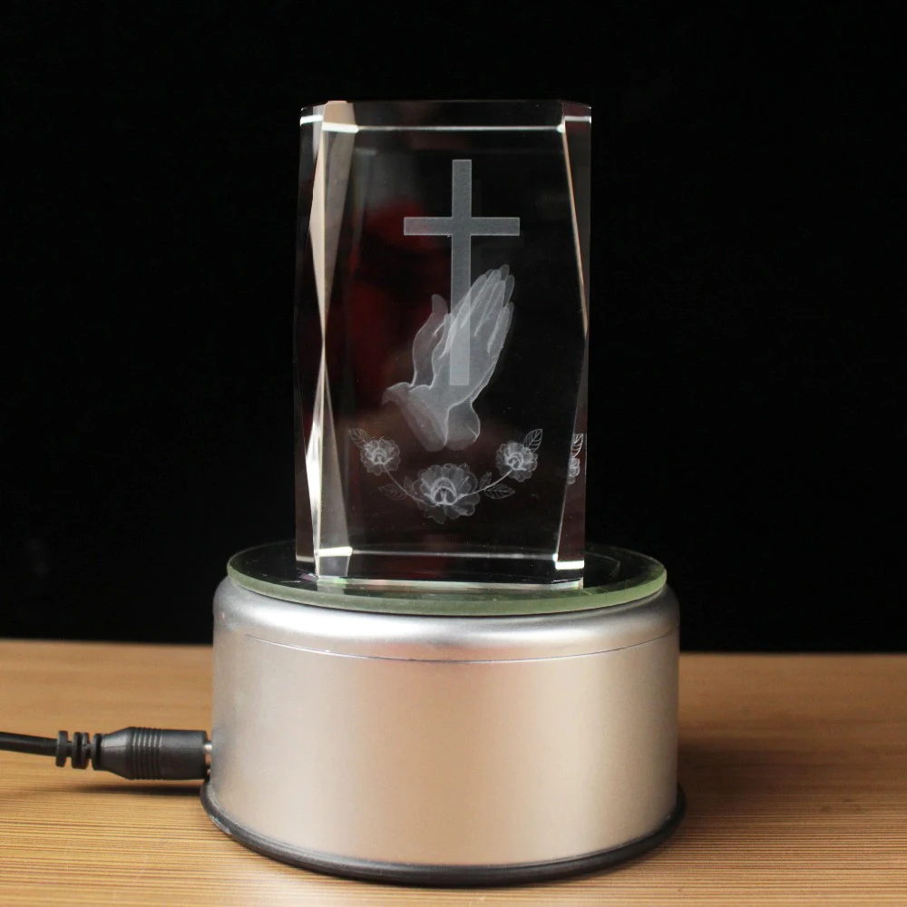 3D Laser Crystal Religious Cube Crystal Decoration Buddha Statues Paperweight Church Decoration Jesus Cross Glass Paperweight view 2