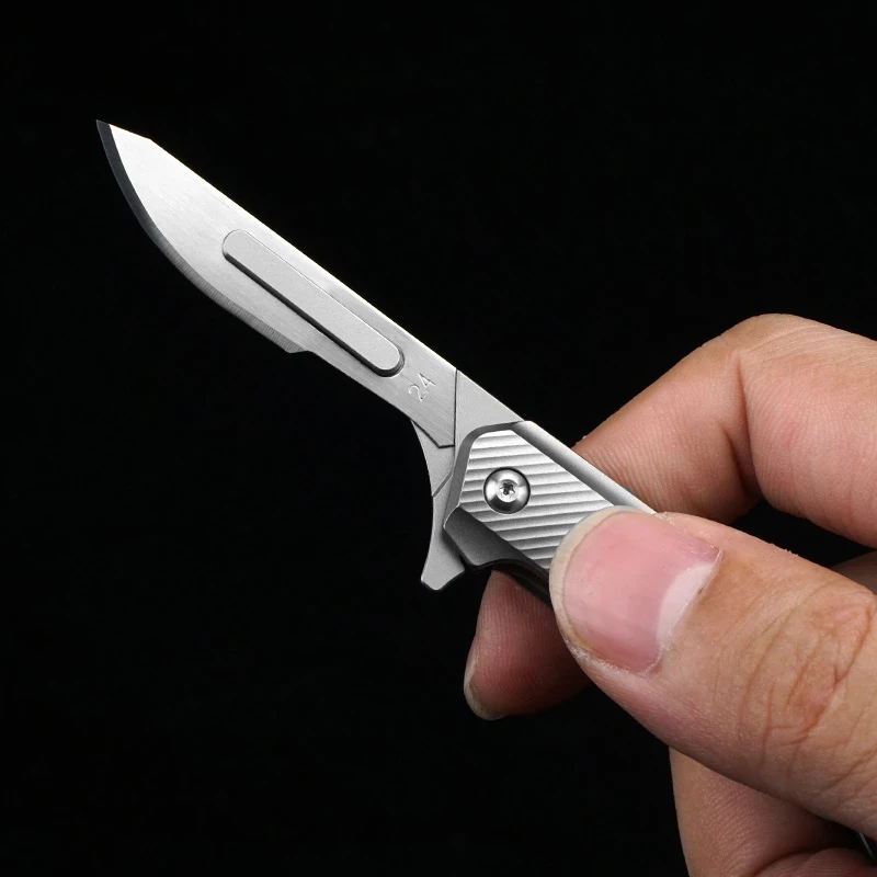 NEW Titanium Alloy Scalpel EDC Mini Knife Folding Knife With 10pcs NO.24 Replaceable Blade engrave carving utility Tools