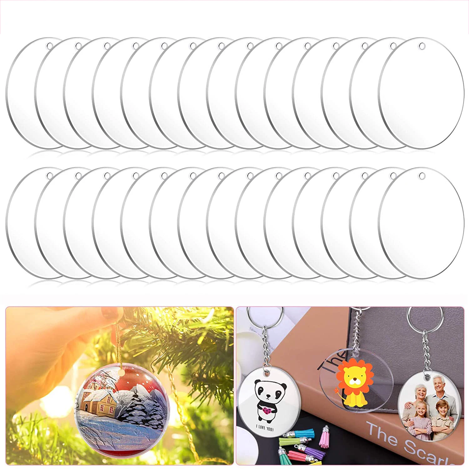 

20/30/40 PCS Round Clear Acrylic Keychain Blanks Circle for Children Engraving DIY Painted Ornament Vinyl Art Project 2/3/4 Inch