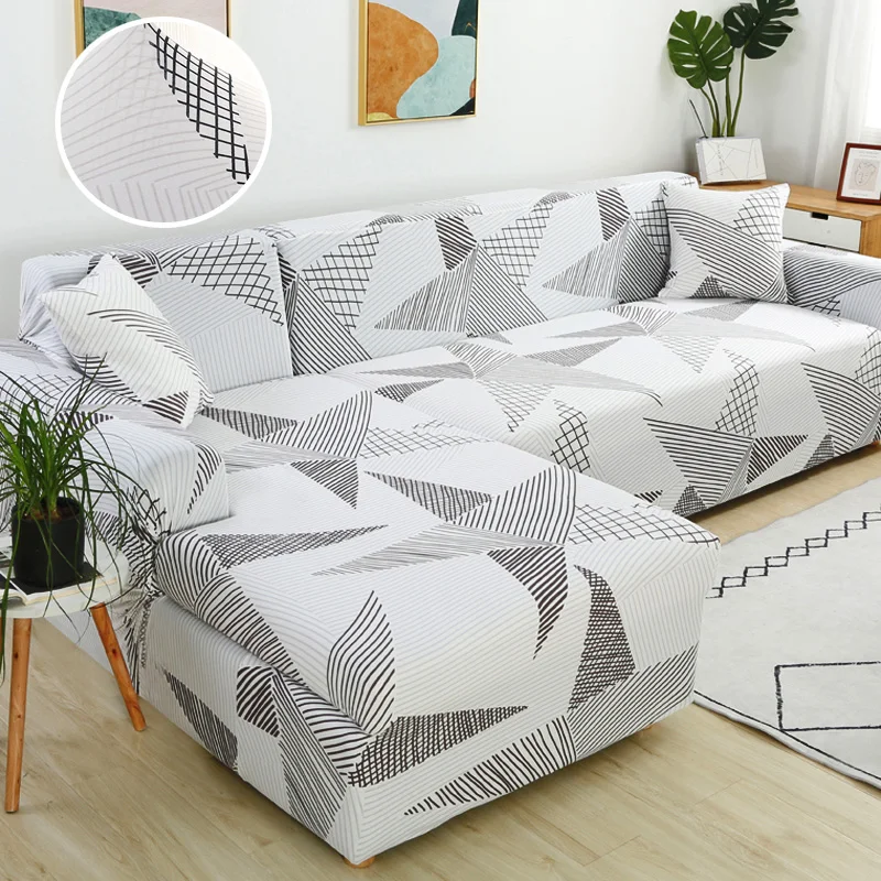 Elastic Sofa Cover For Living Room Adjustable Geometric Chaise Lounge Sofa Covers Sectional Corner Couch Sofa Slipcovers 1PC