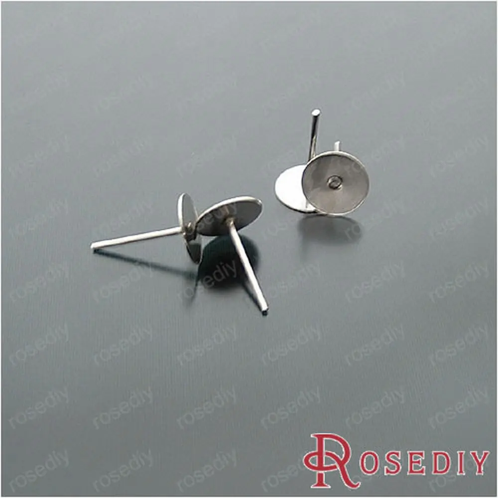 Wholesale Imitation Rhodium Iron Stud Earring with 8mm Paste settings Diy Jewelry Findings Accessories 200 pieces(JM4919)