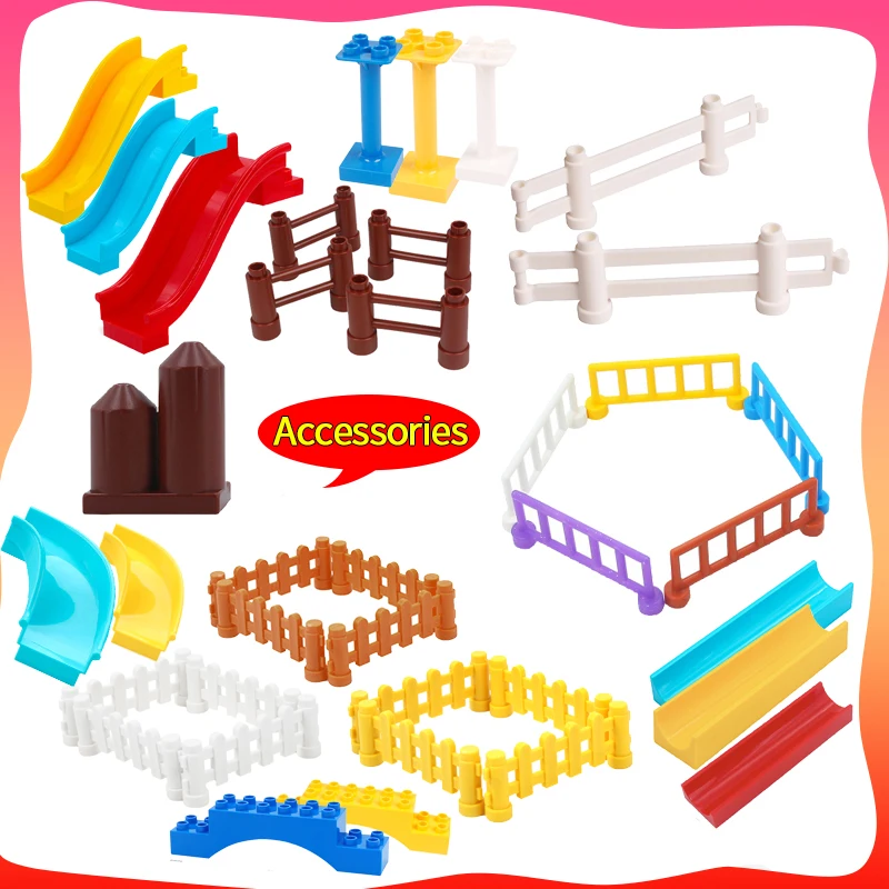 Big Particles Accessories Set Ladder Fence Railing Pillar Building Blocks City House Architecture Toys Bricks for Children