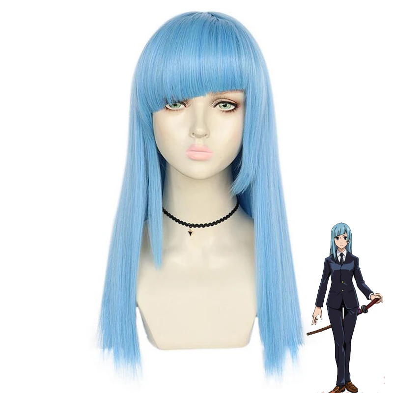 

Anime Jujutsu Kaisen Miwa Kasumi Light Blue Long Straight Wig Cosplay Costume Heat Resistant Synthetic Hair Women Wigs