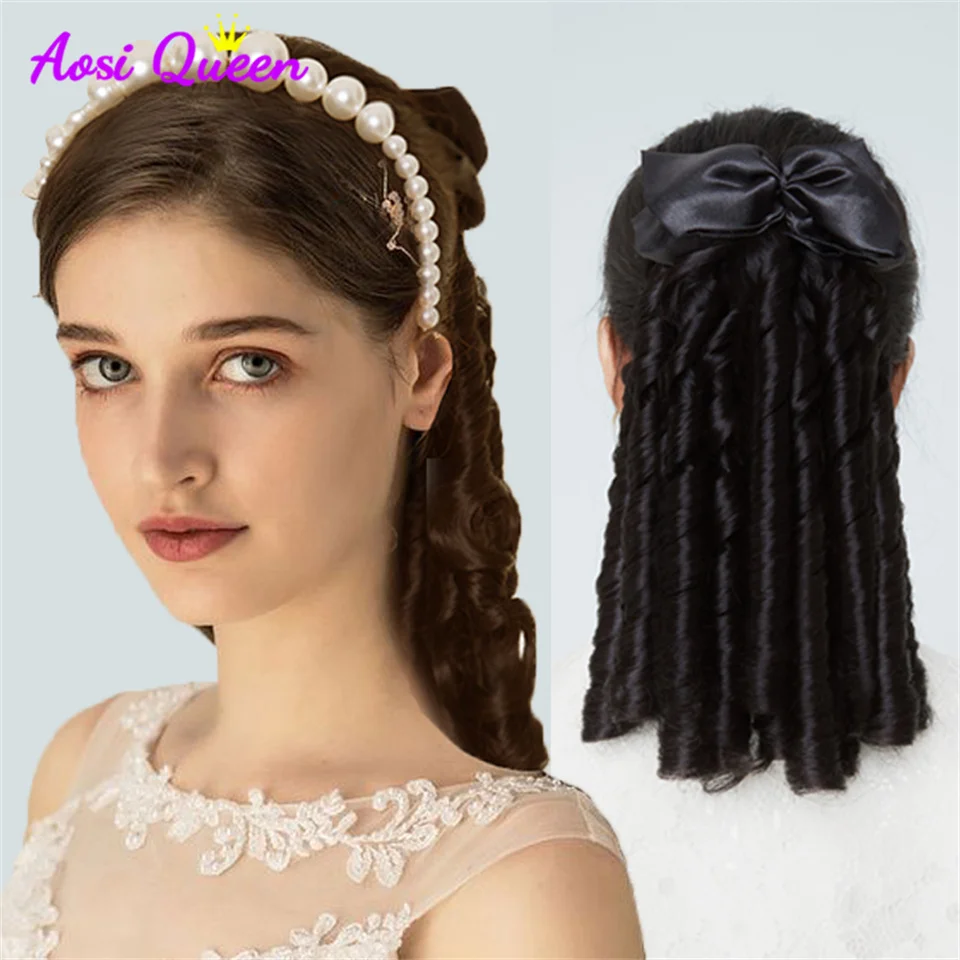 AOSI Synthetic Roll Hair Ponytail Heat resistant Princess Hair Products Medieval European Hair For Women Evening Party Headwea