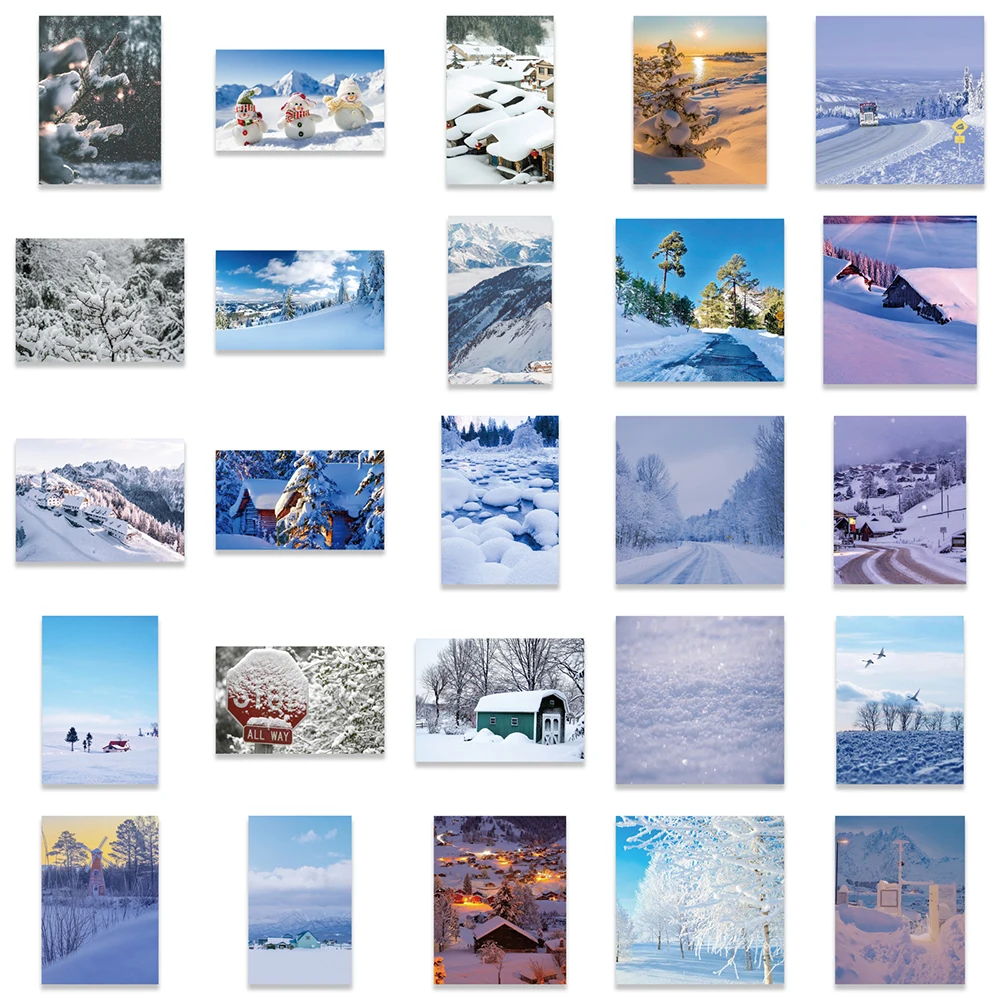 10/30/50pcs Winter Snow Scene Stickers Aesthetic Landscape Decals Laptop Luggage Phone Scrapbook Waterproof Sticker Decorative