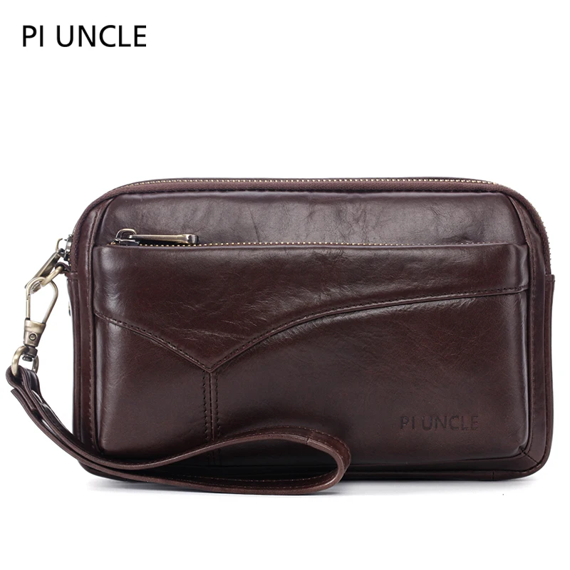 Genuine Leather Hand Bags For Men Large Capacity Money Purse Cell Mobile Phone Pocket Women Soft Double Zipper Male Clutch Bags