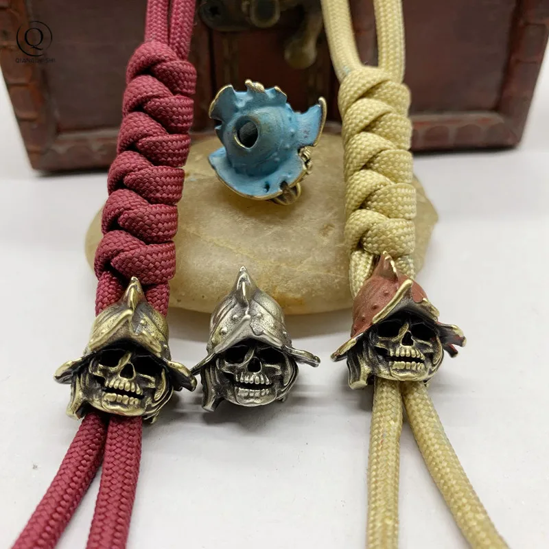 British Devil Skeleton Helmet Knife Pendants DIY Accessories Original Brass Skull Head Paracord Bead Umbrella Rope Keychain Gift