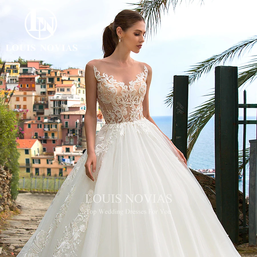 

LOUIS NOVIAS A-LineNew Arrival For Women Sweethea Bridal Appliques Sleeveless Wedding Gown Illusion Vestidos De Novia