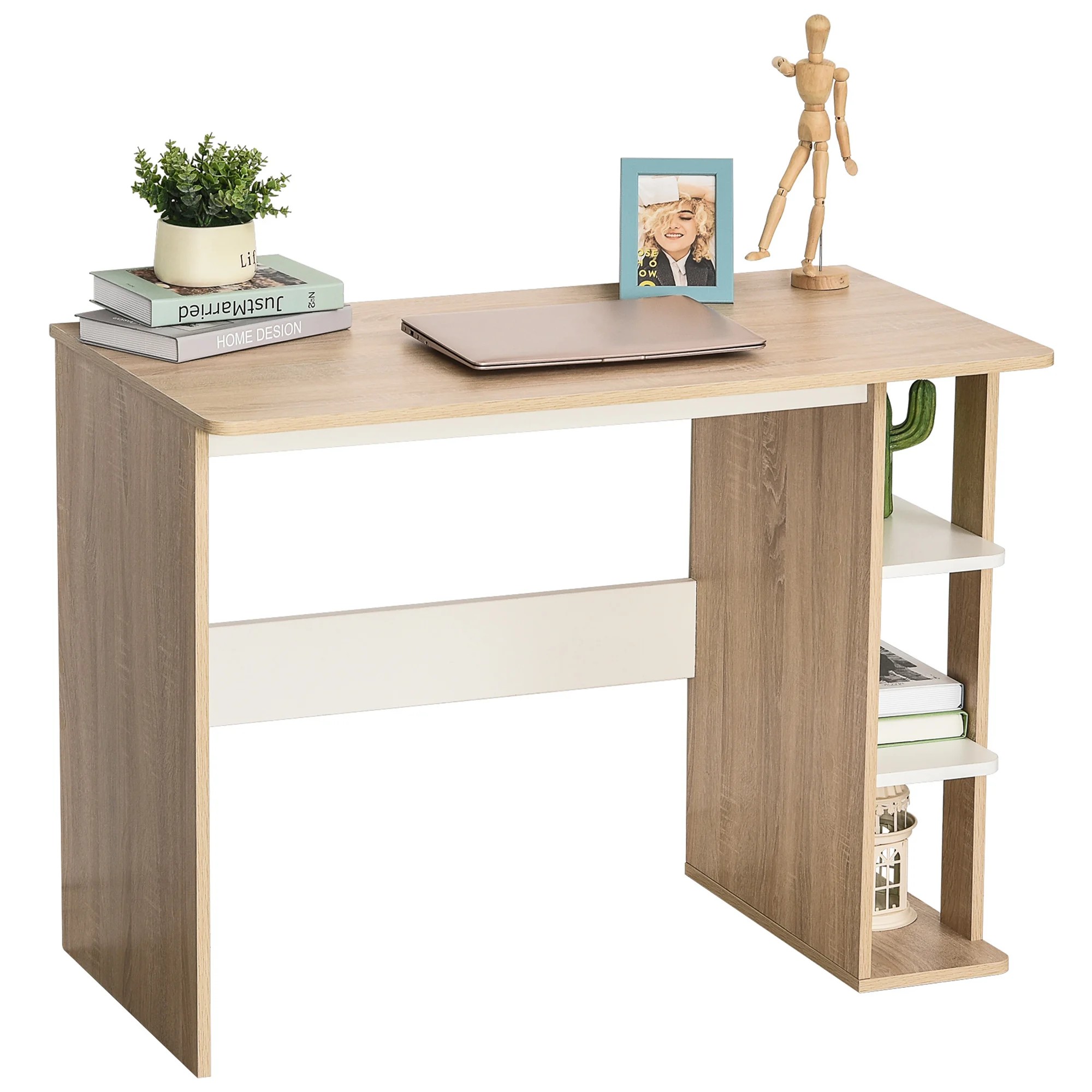 HOMCOM desktop with shelf 3 levels 100x55x74cm large surface wood 30 kg