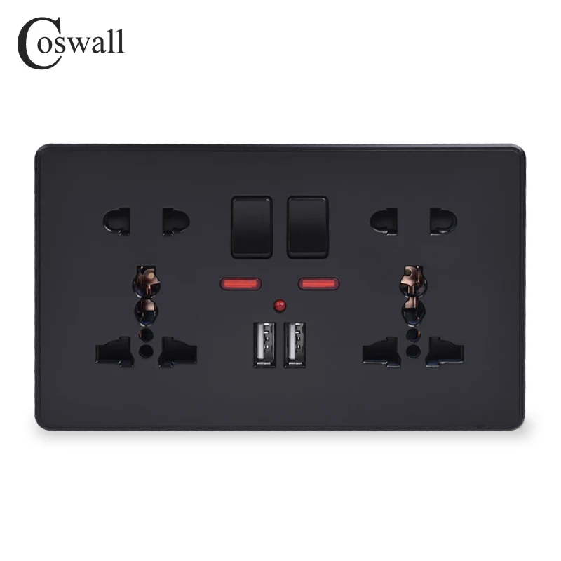 Coswall Wall Power Socket Double Universal 5 Hole Switched Outlet 2.1A Dual USB Charger Port LED indicator 146mm*86mm