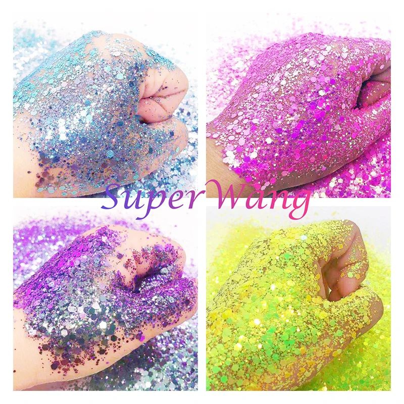 1KG New Wholesale Colorful  Hexagon Changing Color Eye Face Crafts Nail Art Chameleon Sequins Shift Fall Glitter Chunky Powder