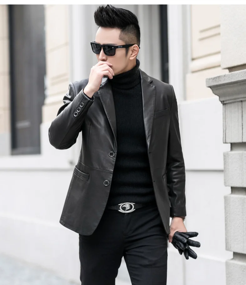 

Genuine Leather Clothes Mens Fashion Casual Sheepskin Slim-Fit Suit Jacket Suit Clothes and Coat