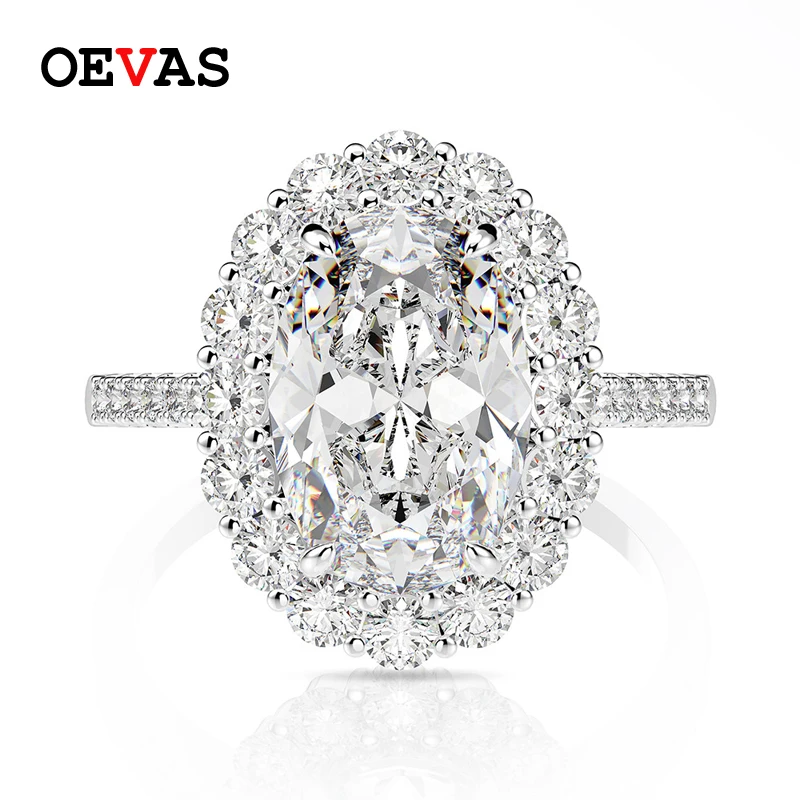 

OEVAS 100% 925 Sterling Silver Created Moissanite 3CT 8*12 Citrine Sapphire Gemstone Wedding Ring Engagement Party Fine Jewelry