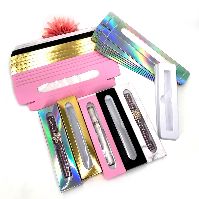 Paper Box For Diamond lip Eyeliner Glue Pen Empty Holographic Marble Adhesive Eye Liner Boxes with White Tray