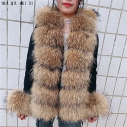 Fox fur collar cardigan Plus real fur collar natural fur cardigan malha blusas curto guaxinim casaco mulheres Outono e inverno