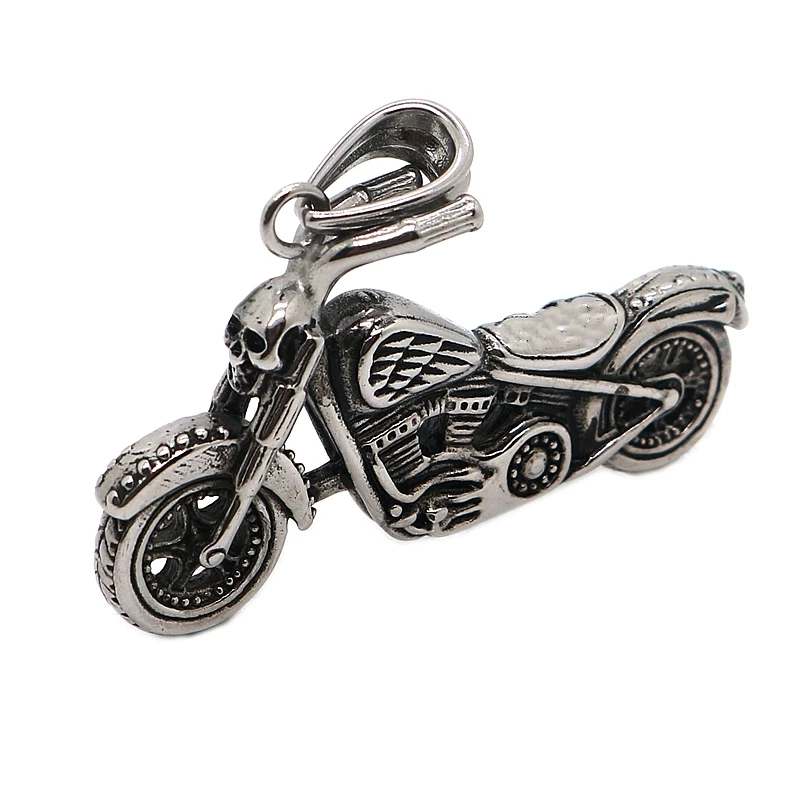 Unisex 316L Stainless Steel Cool Silver-Color Big Motorcycle Biker Classic Pendant Chain