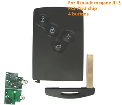 1PC 4-Button Remote Key Card Keyless Smart Key 433MHz PCF7952 Chip Compatible with Renault Megane 3 Megane III No Sticker