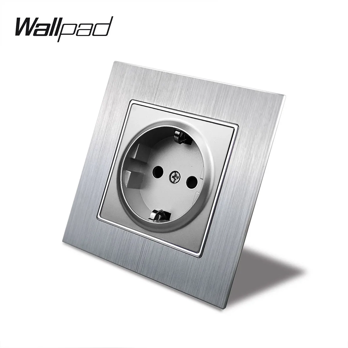 Silver EU Socket with Claws Back Wallpad 86*86mm 110V-240V AC Silver Satin Metal Panel Wall Power Supply 16A Outlet