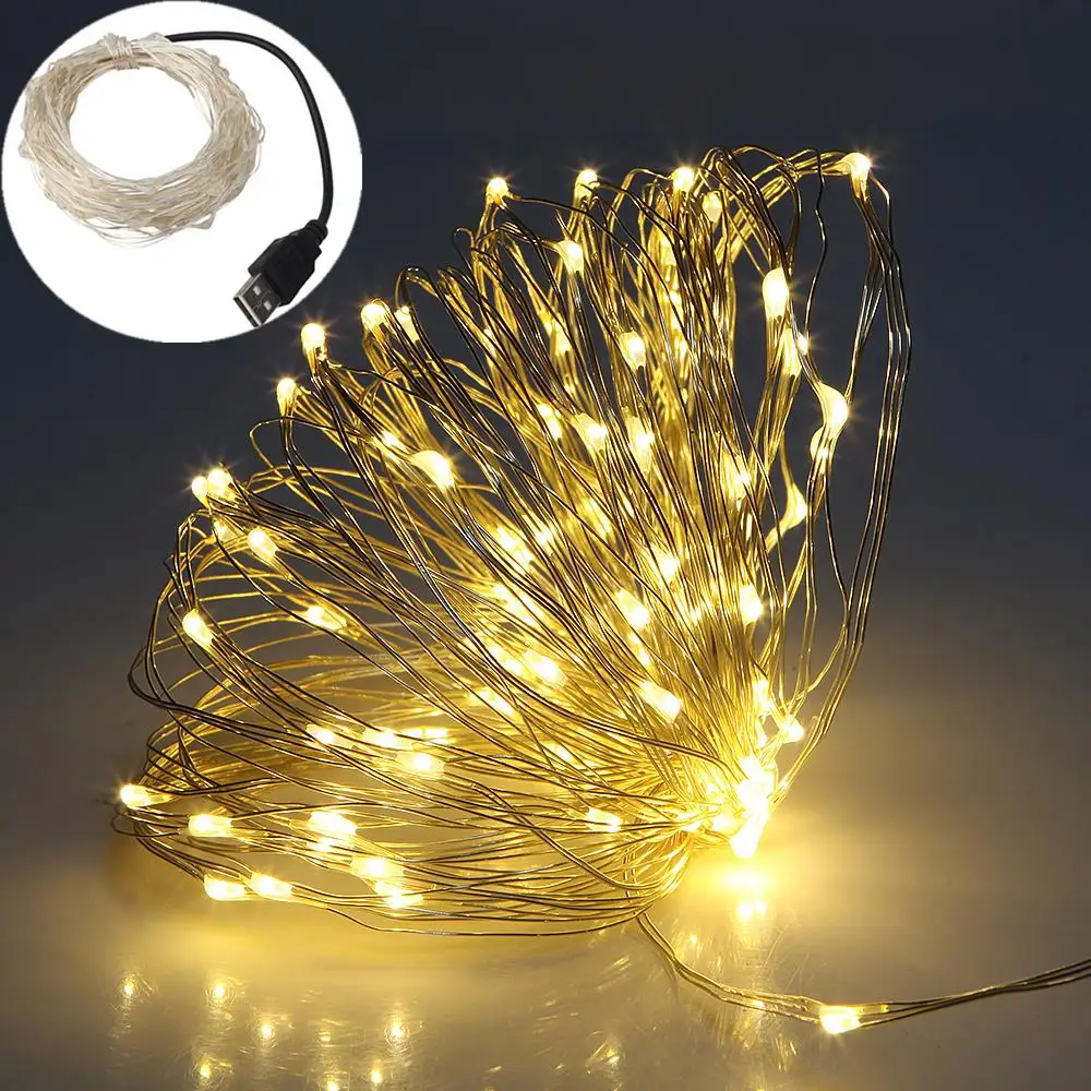 

2M 5M 10M USB LED String Lamps Silver Wire Waterproof Holiday Lighting For Fairy Christmas Wedding Party Decoration