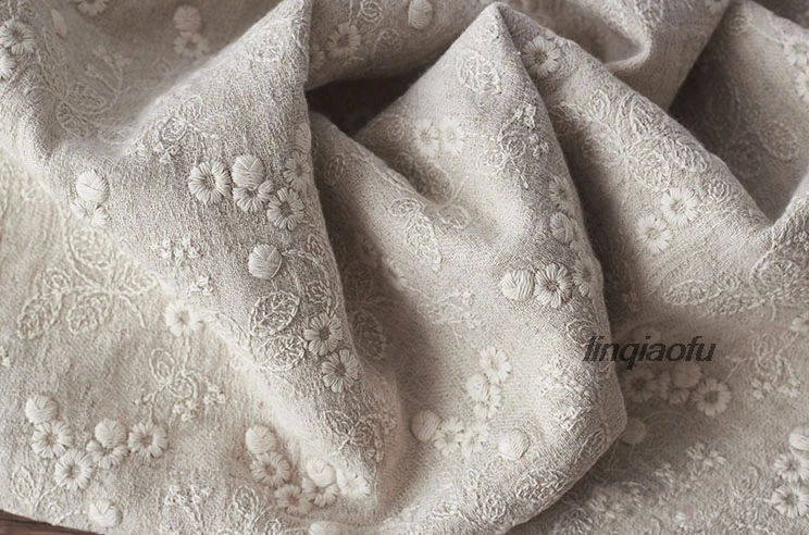 New autumn and winter thick double-layer embroidery national wind robe high-grade clothing fabric  High-end linen fabric