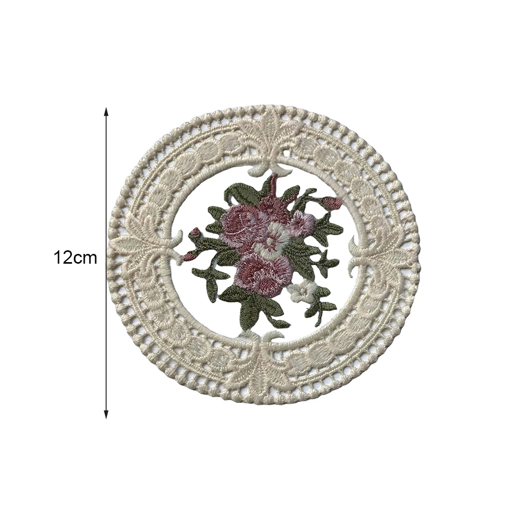 12cm Vintage Lace Coaster Placemat Embroidery Craft Bowls Coffee Cups Coaster European Style Fabric Anti-Scald Table Plate Mat