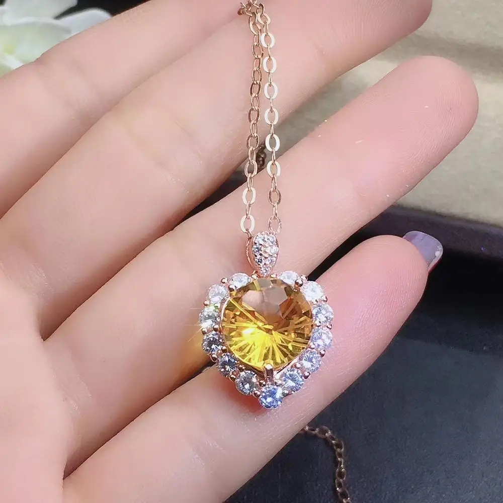 KJJEAXCMY fine jewelry Citrine 925 sterling silver women pendant necklace chain ring set popular