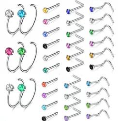 12/24/36Pcs L Shape Nose Ring Curve Pack Crystal Straight Nose Ring Set Nose Stud Lot Piercing Nariz Cuff Nase Pircing Nose Clip