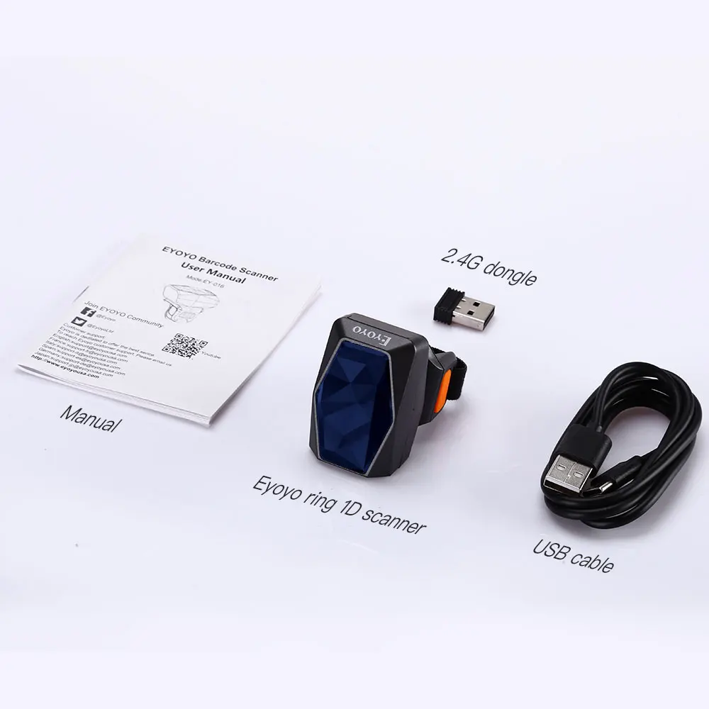 Eyoyo EY-016L 1D Wearable Ring Barcode Scanner Bluetooth 2.4GHz Wireless USB Wired Connection Mini Finger Bar Code Reader
