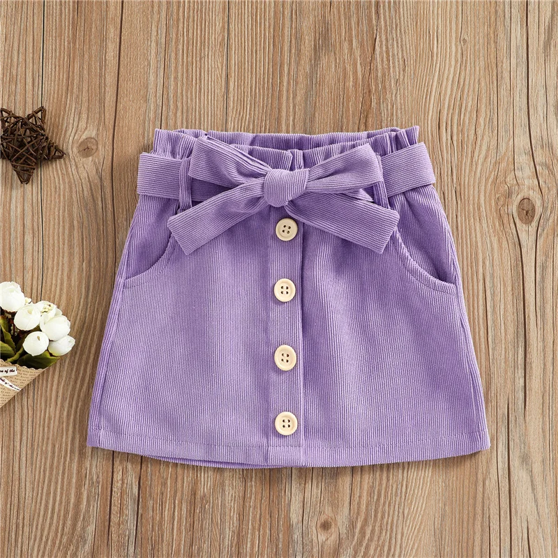 Blotona Newborn Baby Girls Fashion Mini A-line Skirt Children Stylish Solid Color Corduroy Skirt for Party Daily Wear 1-6Years