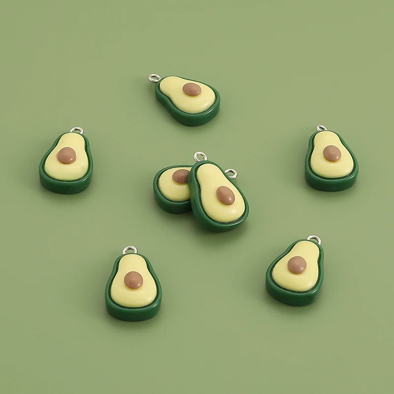 10Pcs Resin Avocado Charms Fruit Pendants For DIY Earrings Keychain Jewelry Making Accessories Gift