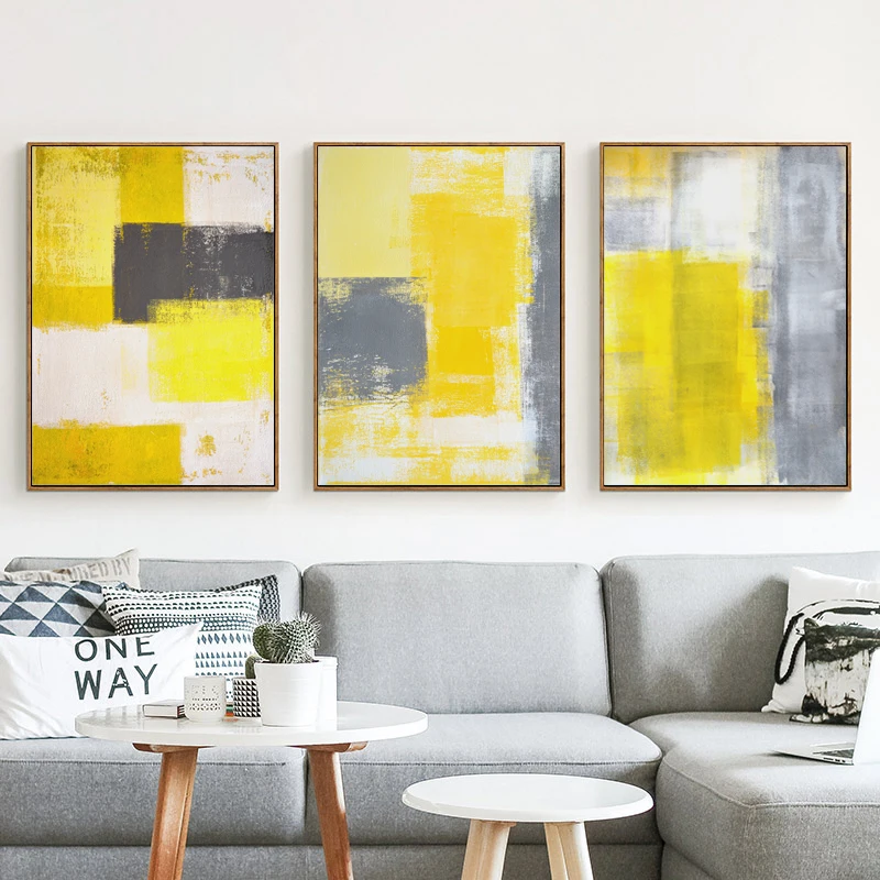 Modern Style Abstract Paint Yellow Gray And White Canvas Painting Print Poster Picture Home Bedroom Wall Art Decoration