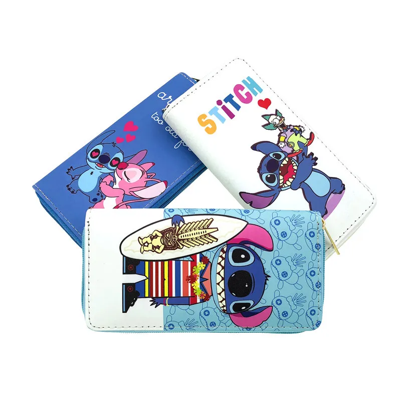 Disney Lilo & Stitch Long Wallets For Women Female Pouch Handbag Coin Purse Card Holders Clutch Anime Stitch PU Leather Purse