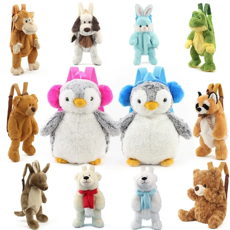 Lovely Penguin Dog Koala Bear Kangaroo Soft Backpack Bag Stuffed Doll Cute Plush Toy Girl Boy Birthday Christmas Gift 1pc