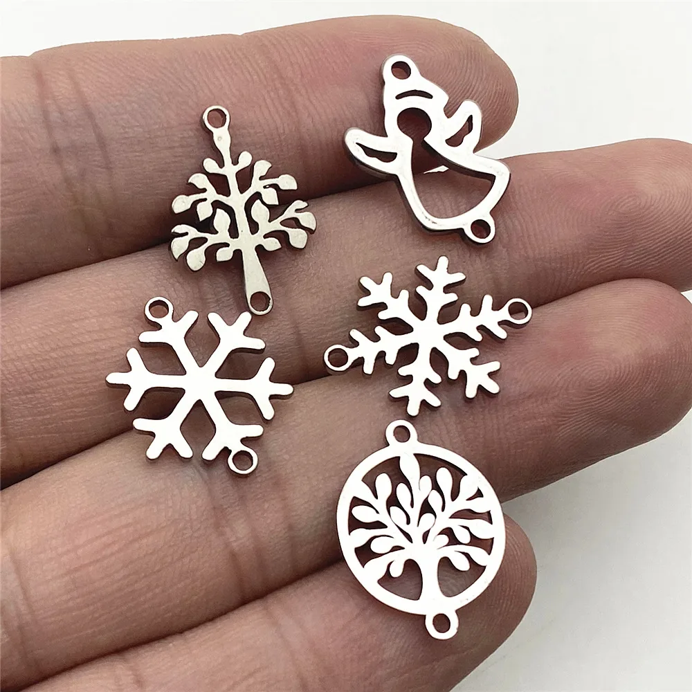 5pcs/lot Stainless Steel Color Christmas Tree Charms Snowflakes Connectors For Jewelry set Handmade Diy Jewelry Making