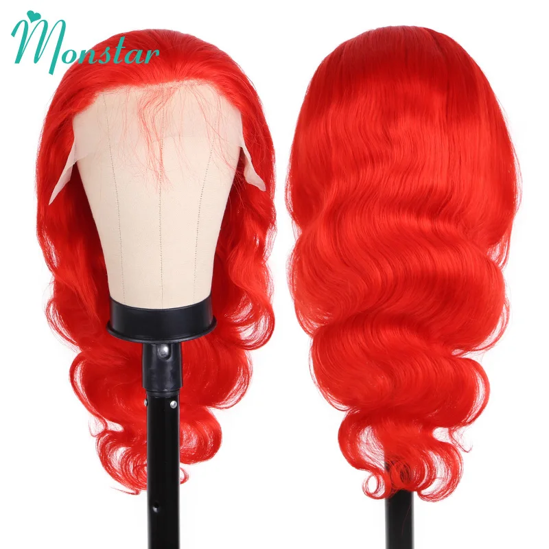 Monstar Red Wig Color Straight Human Hair Wig Brazilian Remy 13x4 Body Wave Lace Front Wig Lace Frontal Wig Transparent Lace Wig