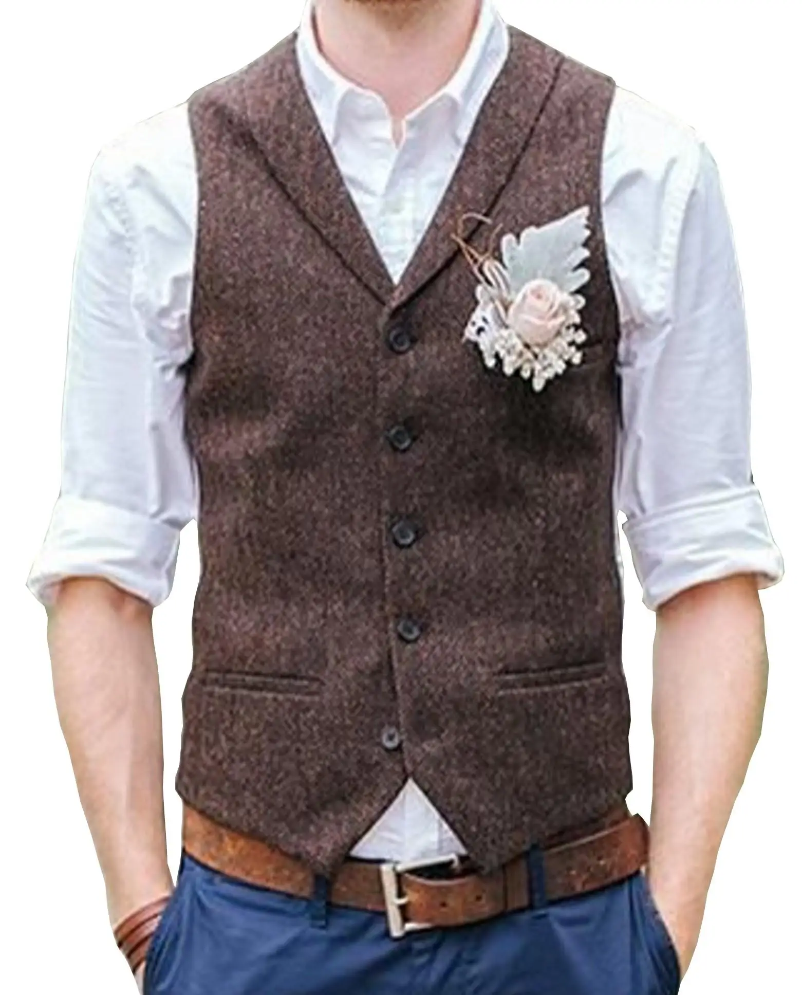 2023 vintage brown tweed coletes espinha de peixe feito sob encomenda terno masculino alfaiate ajuste fino blazer ternos de casamento para homem