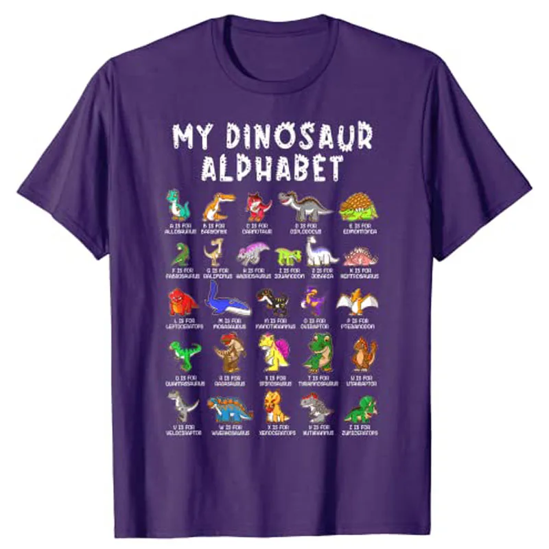 Types of Dinosaurs Alphabet Dino Identification T-Shirt Cute Tee Tops for Kids Children Customized Products