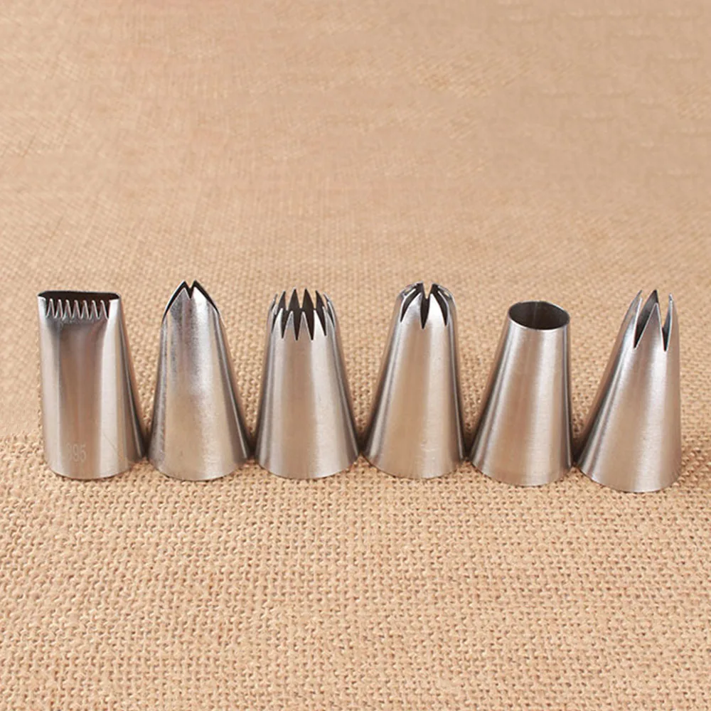 6Pcs/Set Stainless Steel Cupcake Cookie Nozzles Icing Piping Pastry Nozzle Tip Baking Fondant Decor Cake Decorating Tool